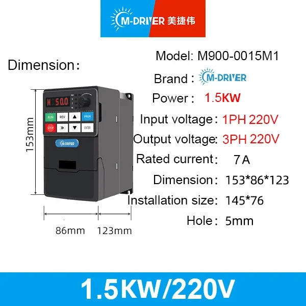 M-driver 220V VFD Drive 0.75kw 1.5kw 2.2kw Frequency Inverters Converters 50HZ 60HZ for Pumps & Motors 1hp 2hp 3hp