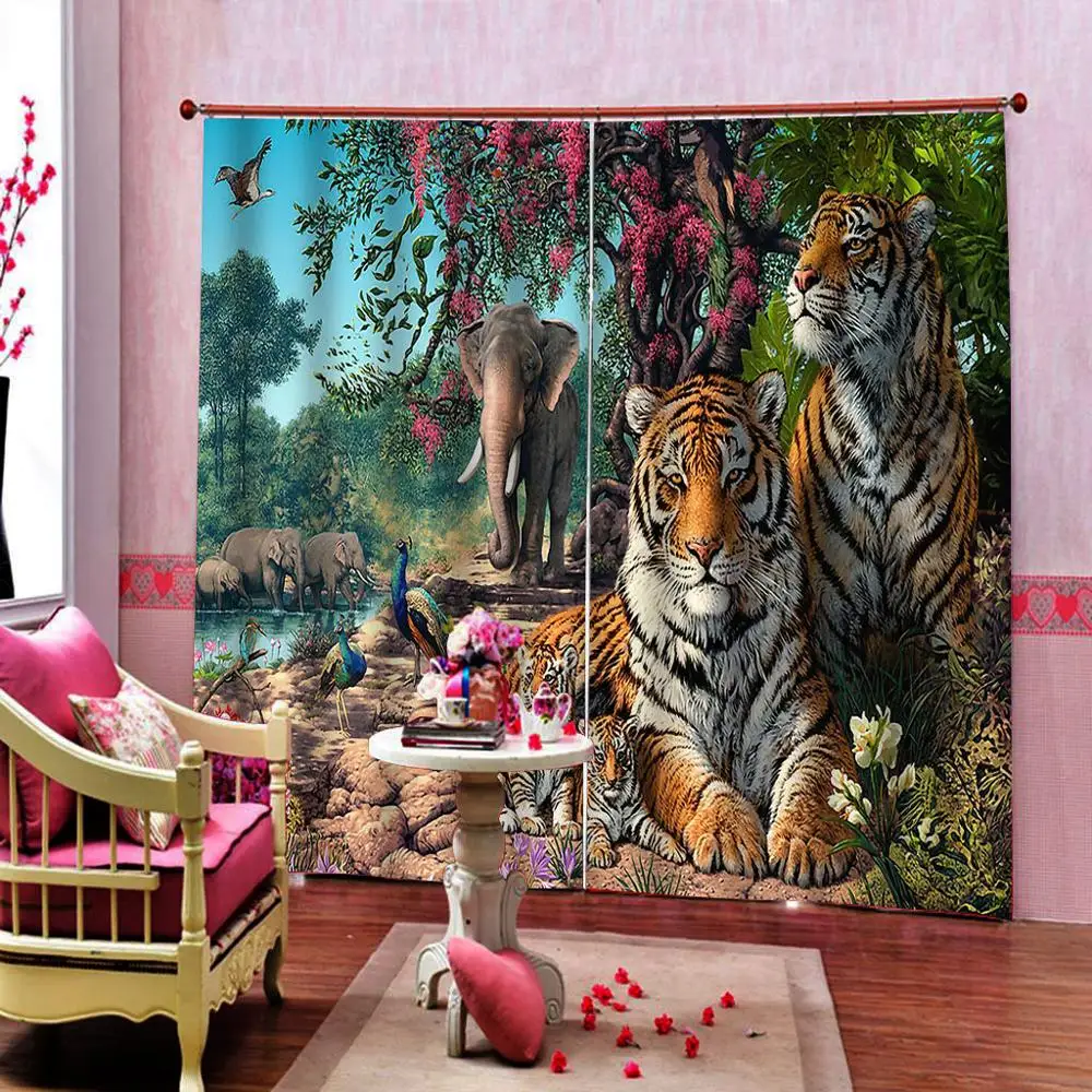 tiger curtains 3D Blackout Curtains For Living room Bedding room Drapes Cotinas