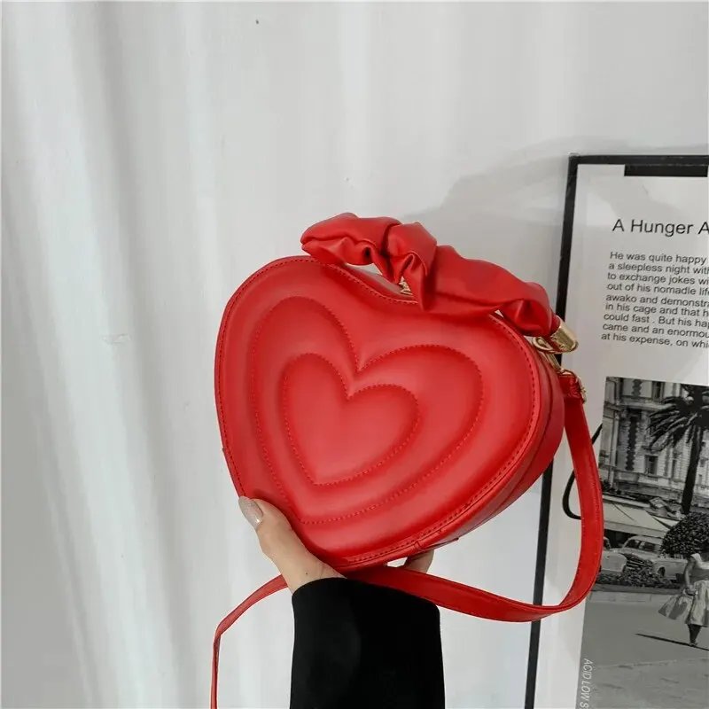 Luxury Quilted Handle Women PU Leather Shoulder Bag Fashion Heart Solid Color Crossbody Bag