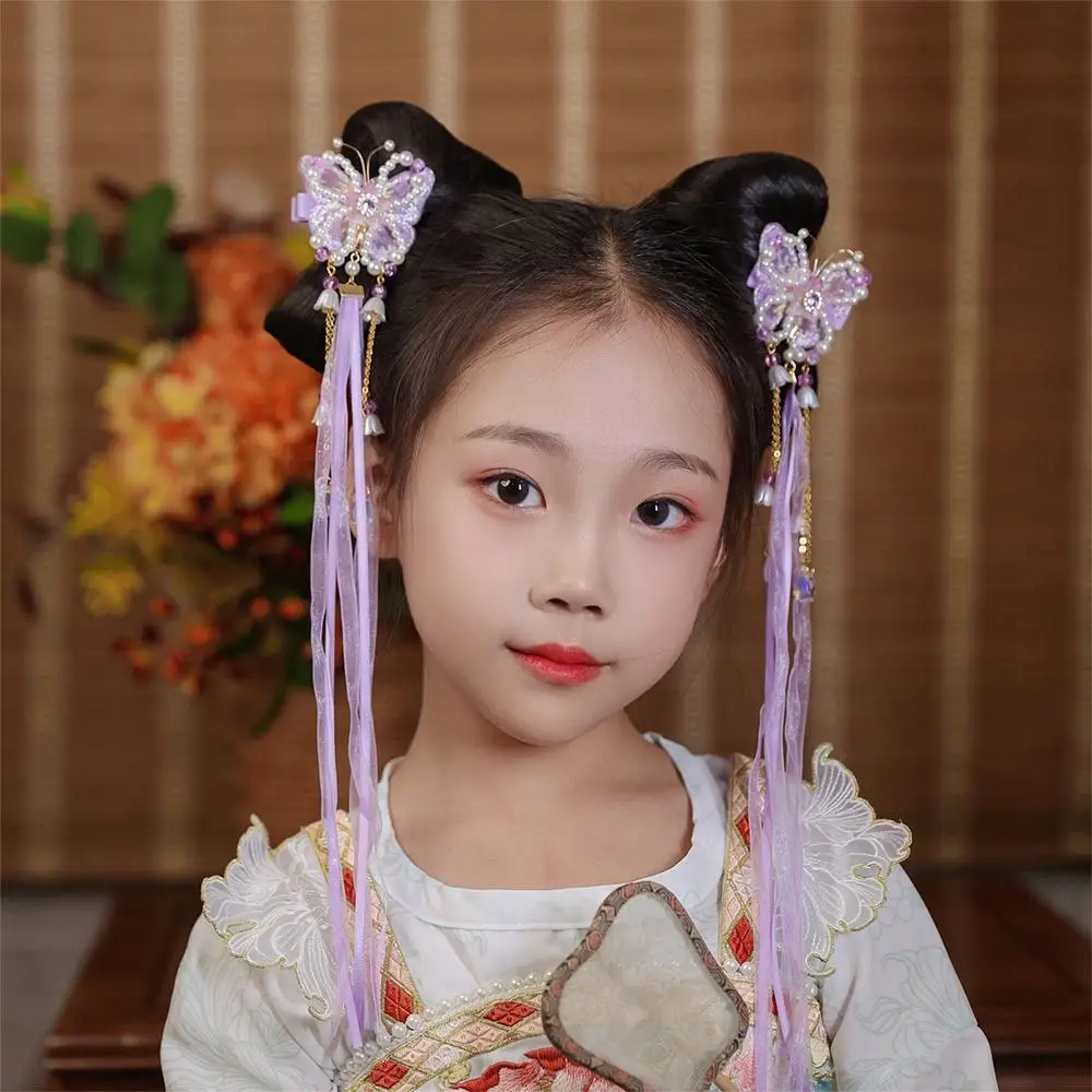 الوردي البرتقالي الأصفر الشريط شرابة دبوس الشعر مشبك شعر للأطفال فتاة الطراز القديم Hanfu دبابيس الشعر تأثيري إكسسوارات الشعر #4