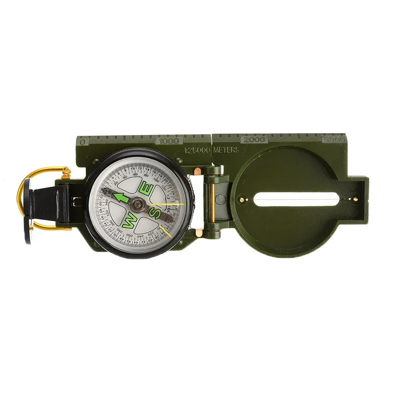 Aluminum alloy American folding compass, scale, surveying and mapping, magnifying glass function, hanging rope, outdoor compass