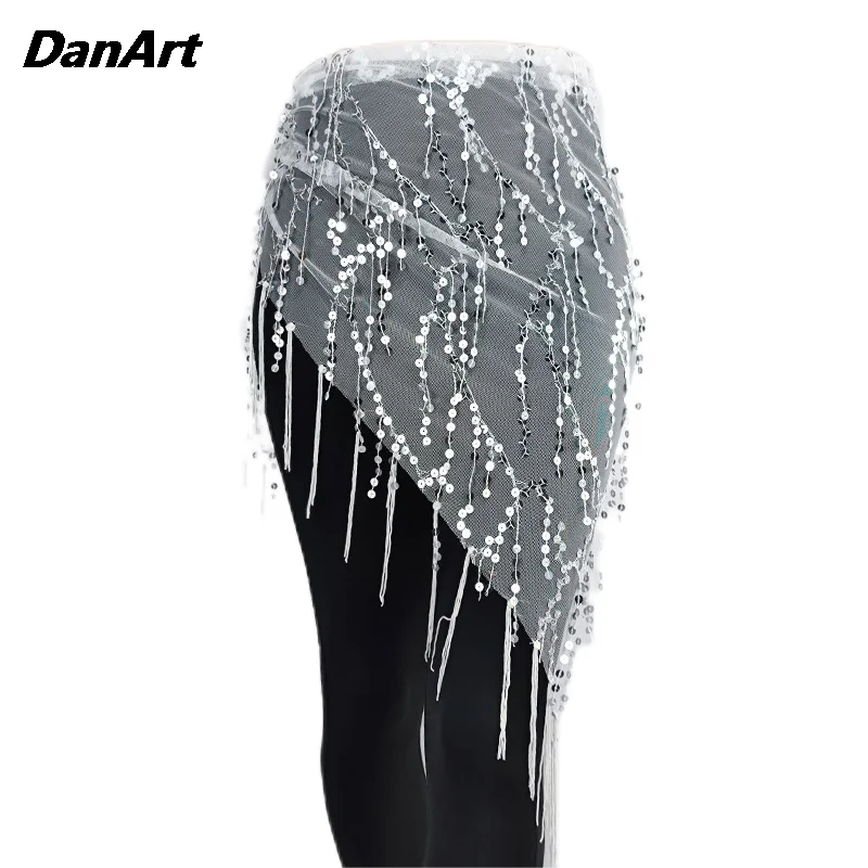 Hot Sale Belly Dance Waist Chain Sequin Tassel Triangle Scarf Performance Practice Hip Scarf Lady Oriental Indian Dance Costume