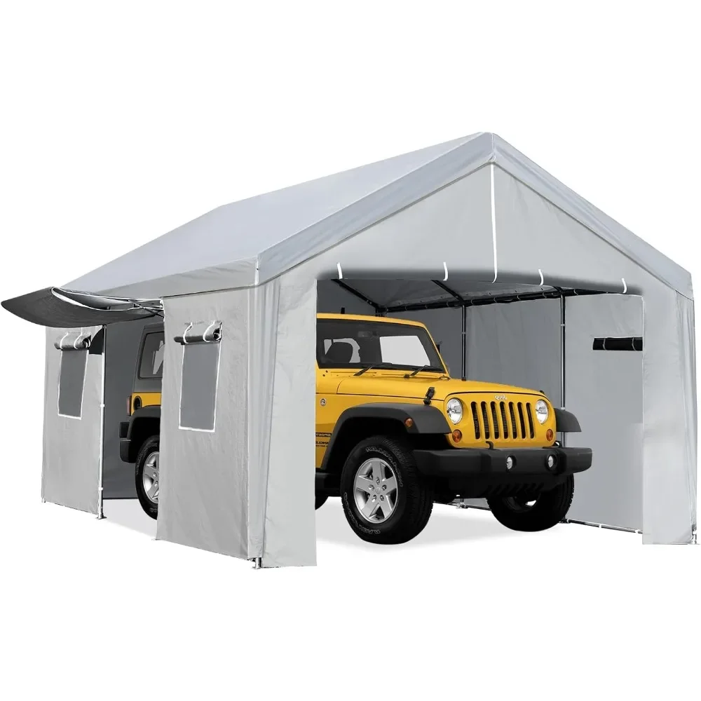 13 x 20 Carport with Removable Sidewalls 180G PE Fabric, Galvanized Steel Pipe, 4 Roll-Up Ventilated Windows, Anti-Snow Garage