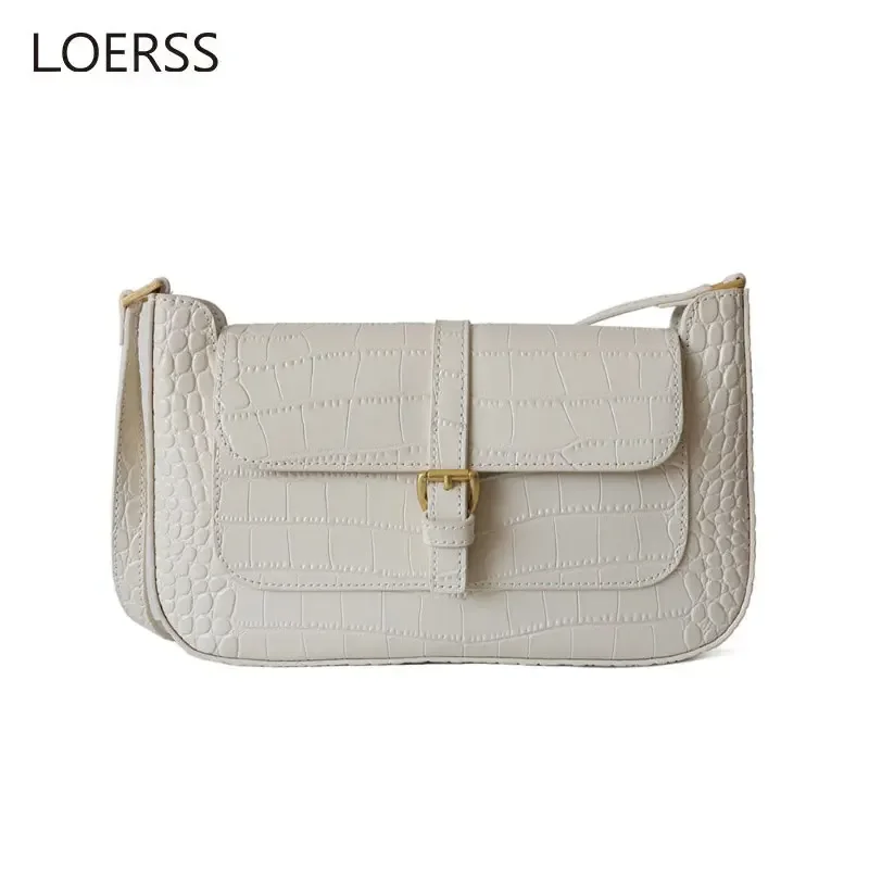 LOERSS Genuine Leather Shoulder Bag Versatile Cowhide Women\'s Underarm Bag Niche Crocodile Pattern Fashion Casual Crossbody Bag