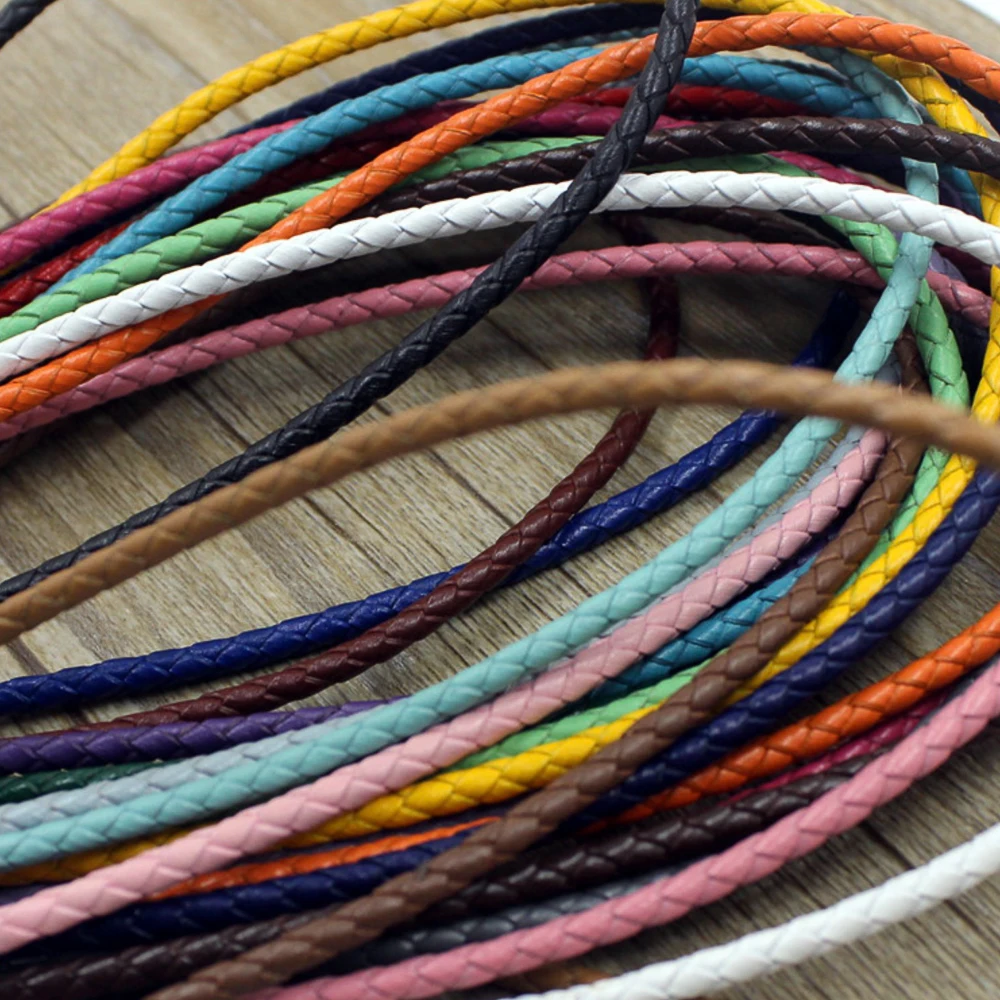 2meters Colorful Braided Genuine Leather Bracelet Findings 3mm Round Leather Cord String Rope DIY Necklace Bracelet Making