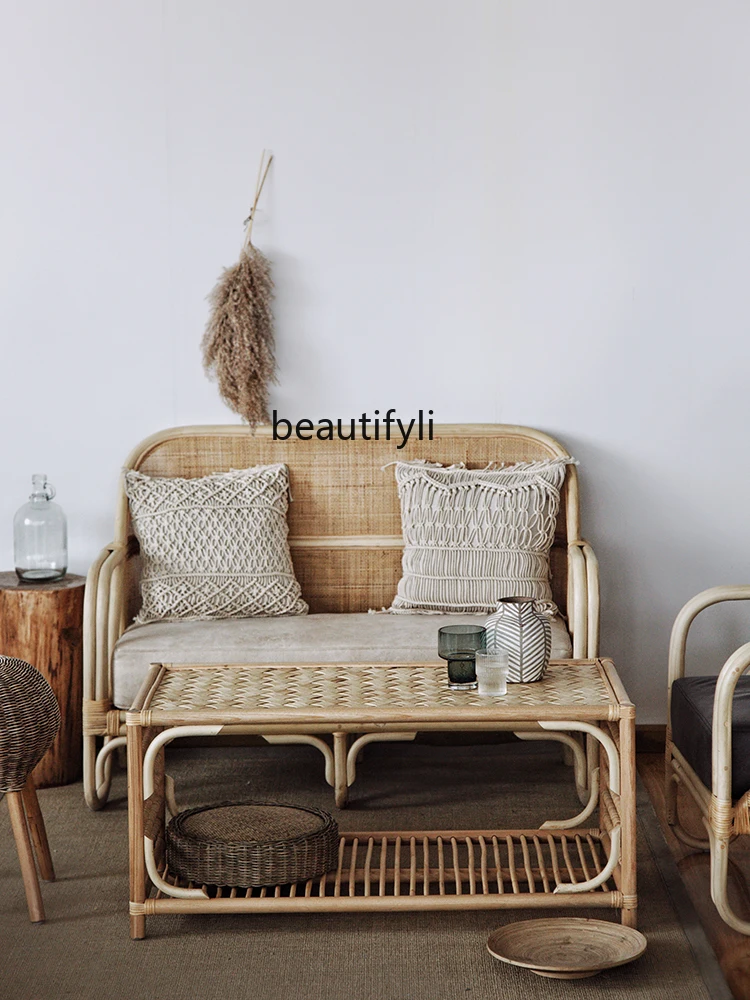 Rattan Japanese Style Small Coffee Table Woven Double-Layer Simplicity Modern Tea Table Living Room Home Tea Table furniture