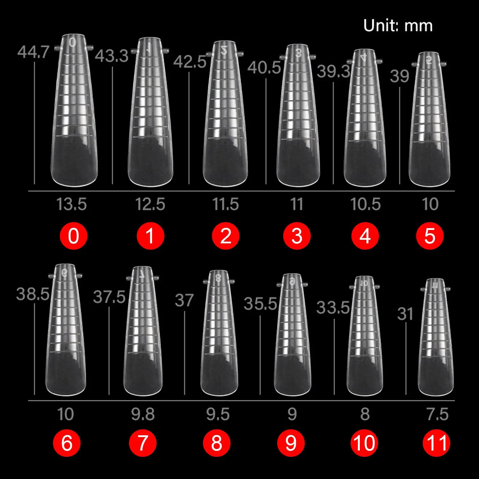 Moldes para uñas de 12 tamaños, formas de uñas, extensión de polietileno, Gel de uñas, estilo francés, formas de uñas duales, bailarina larga, transparente