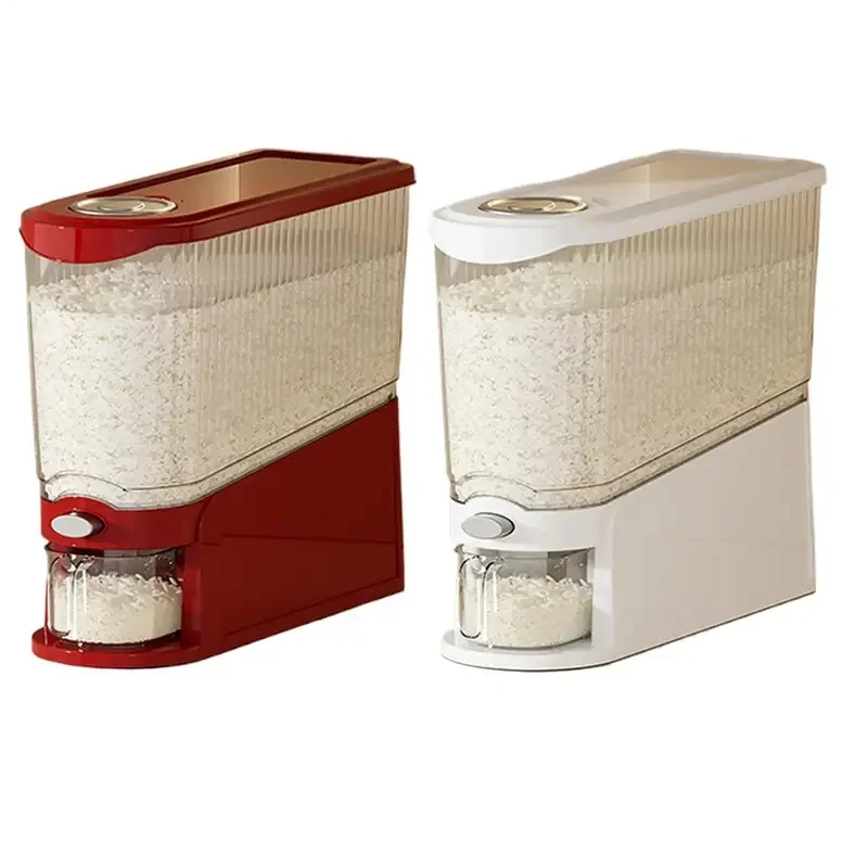 Rice Storage Dispenser 13.23lbs Capacity Press-Type Airtight Dispenser with Measuring Cup Anti-Gnat Anti-Moisture Rice JJ4588