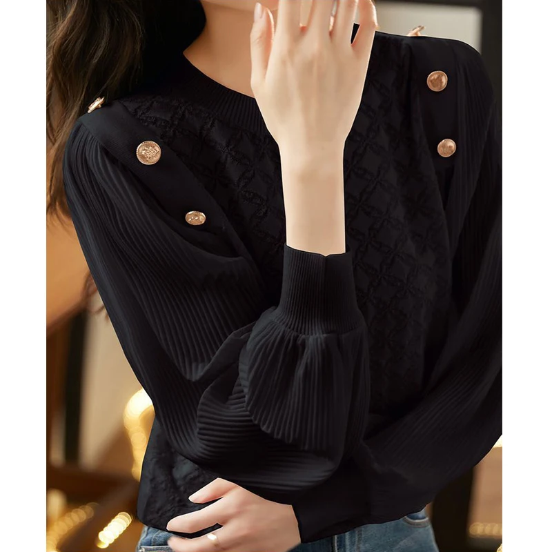 Koreanische Einfache Casual Süße Chic Taste Pullover Strickwaren Frauen 2023 Frühling Herbst Fashion Solid Rundhals Langarm Blusen