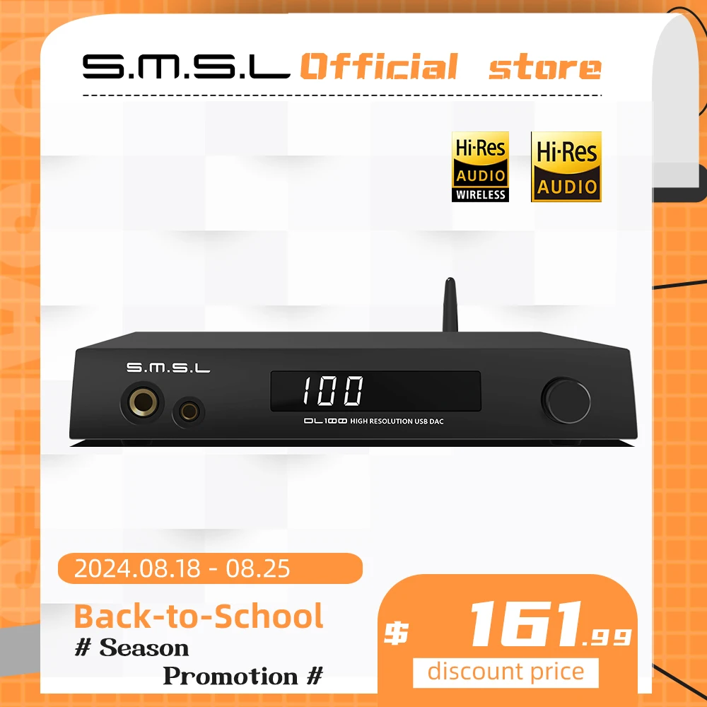 

SMSL DL100 Audio DAC CS43131 OPA1612 XU316 BT5.1 MQA-CD DSD256 32bit 768kHz HDMI ARC Support Headphone With Remote Control