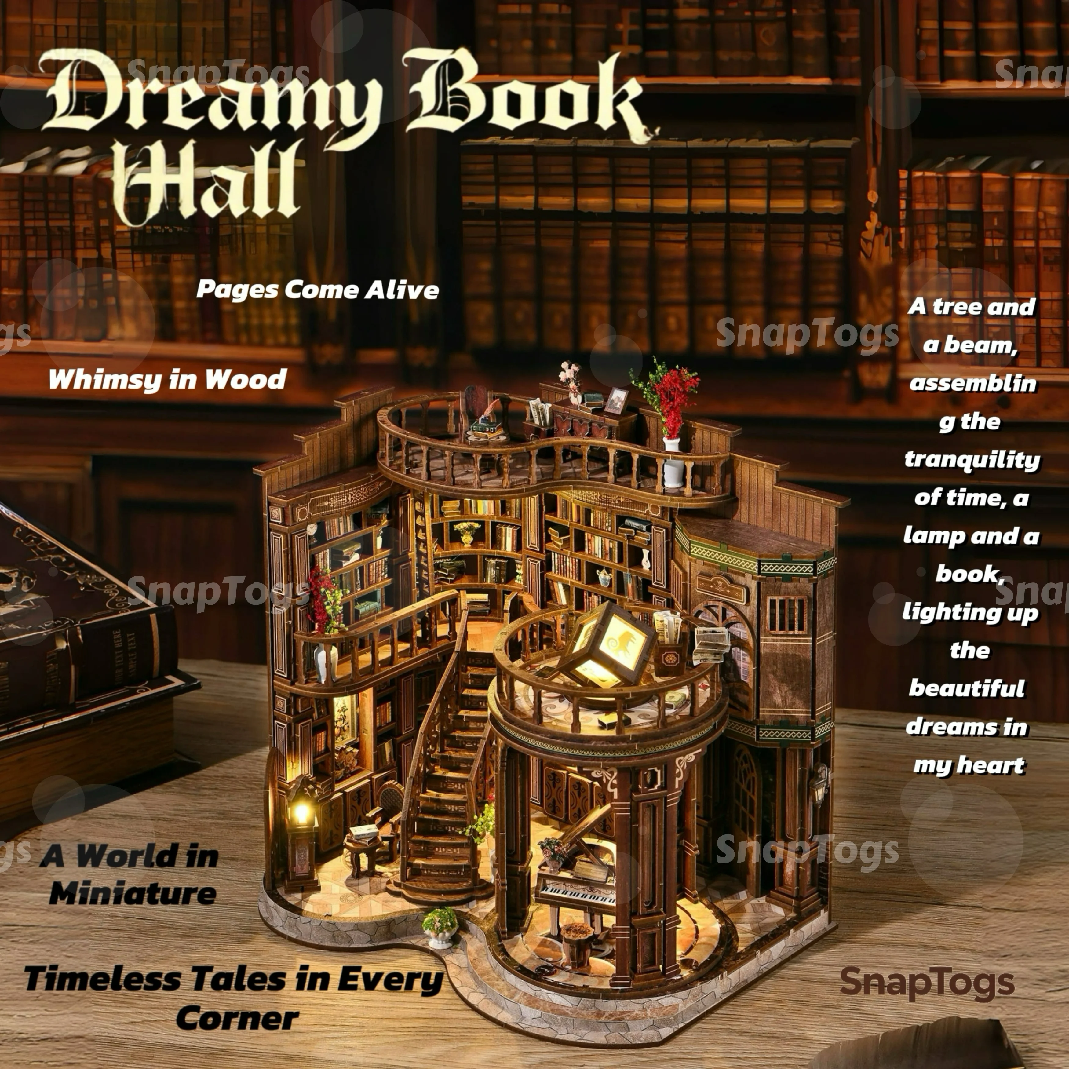 

SnapTogs Bookhouse Dollhouse Model - DIY Assembly Elegant Detailing Perfect Scale Miniature for Collectors And Home Decor