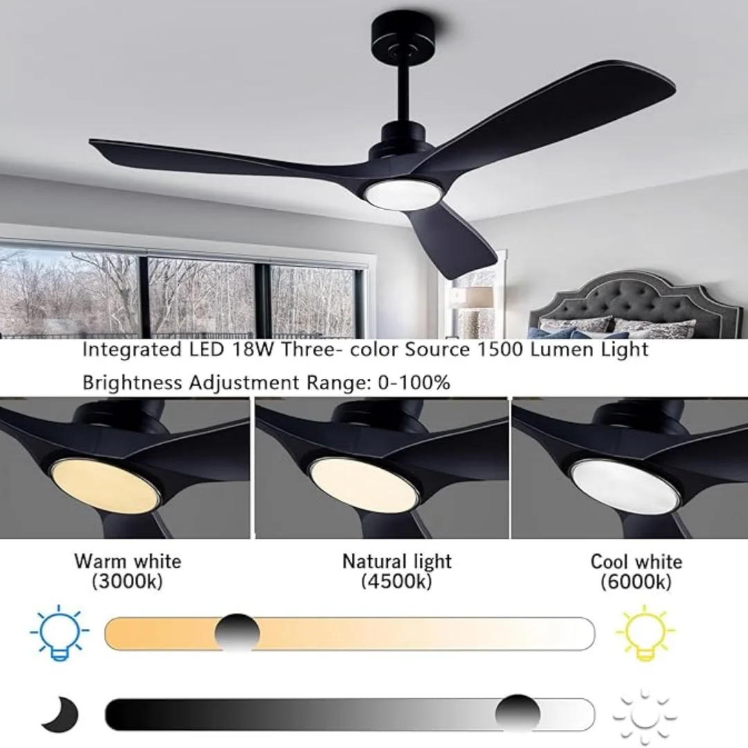 60 Inch Vintage LED Ceiling Fan Light Large Strong Wind Ceiling Fan Light Living Room Wooden Blades Fan Lighting Fixtures