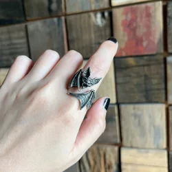 Buyee 925 Sterling Silver Big Ring Finger Cute Bat Open Ring for Woman Men Unique Fashion Animal Punk Fine Jewelry Circle
