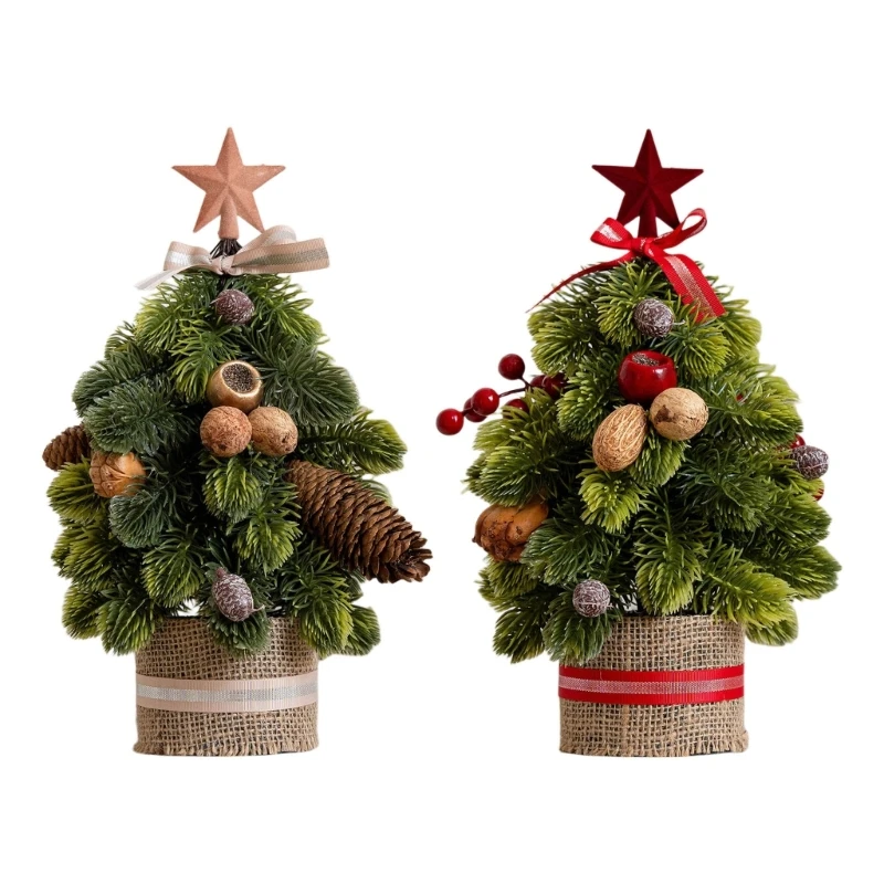 Verzierter Mini-Weihnachtsbaum mit Stern, Band, Tannenzapfen, Obstbesatz und einer präsentationsfertigen Struktur 3XUF – Detail 1