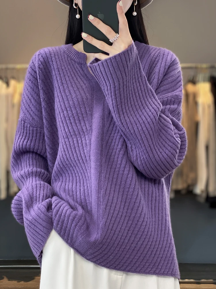 

Women Wool Pullover Autumn Winter V-Neck Cashmere Sweater 100% Merino Wool Knitwear Female Grace Casual Loose Soft Warm Tops