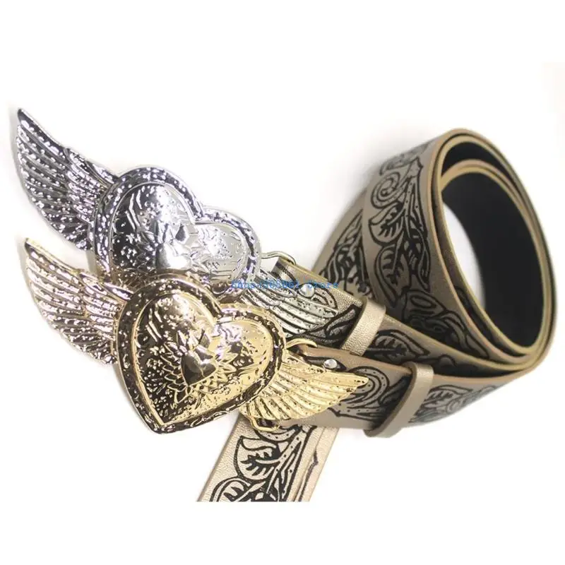 T3LC حزام خصر ملاك لفستان مرحلة الرقص للنساء الفتيات Y2K حزام فتاة ساخنة كبيرة الحجم Y2K محفورة مشبك حزام البنطال الجينز