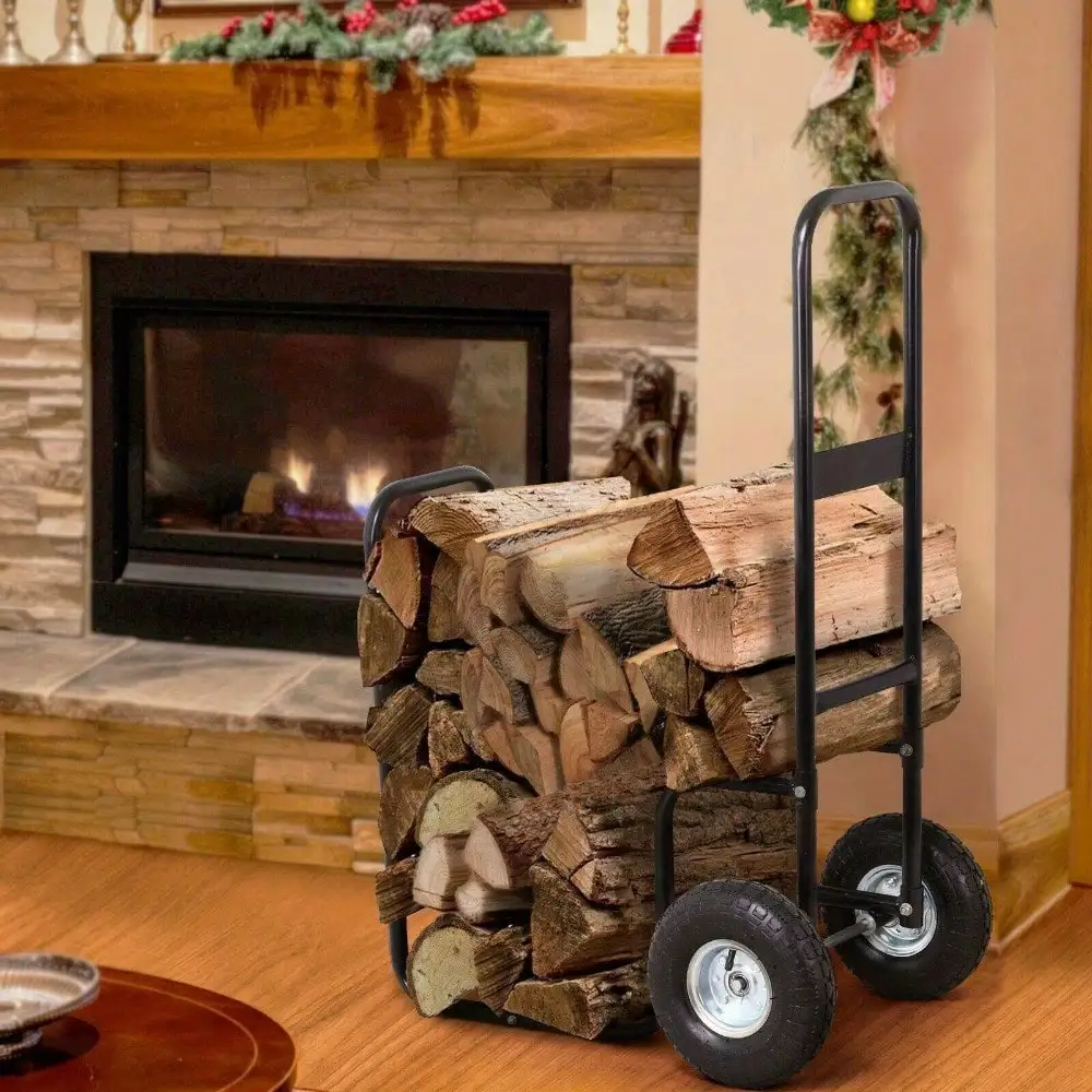 Carrier Fireplace Rolling Fire Storage, Outdoor And Indoor Storage Mobile With Pneumatic Rubber Wheels