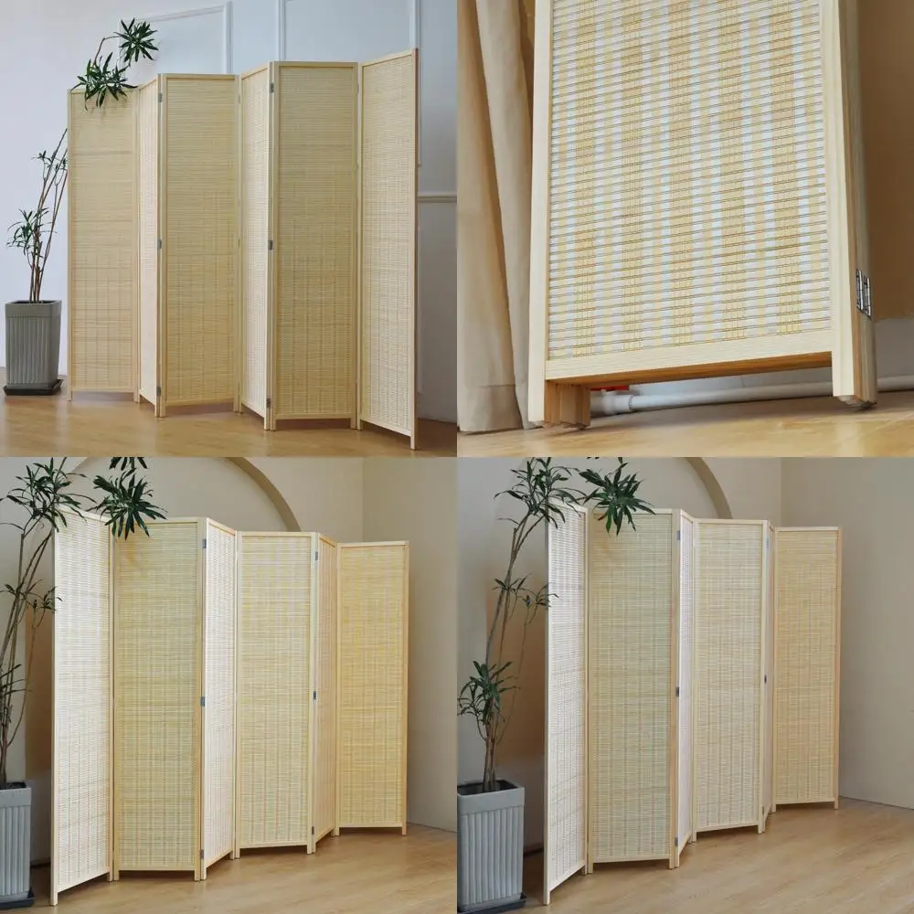 مقسم شاشة قابل للطي مكون من 6 ألواح من الخيزران، بيج، عالي 67 × 92.1 واسع لفصل الغرفة #1