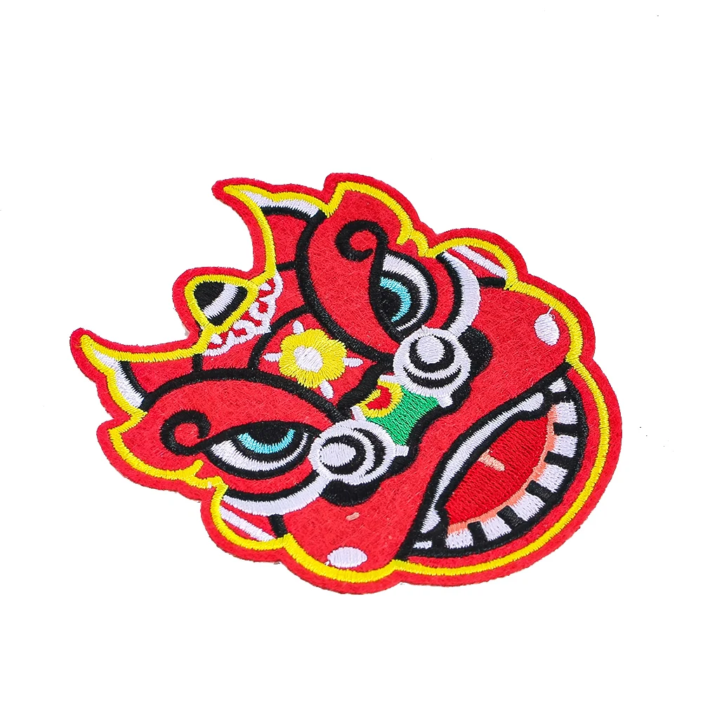 Chinesischer Löwentanz-Stickerei-Aufnäher zum Aufbügeln oder Aufnähen für T-Shirt, Hut, Tasche, traditioneller tanzender Löwenkopf, Abzeichen, Neujahrsgeschenk – Detail 2
