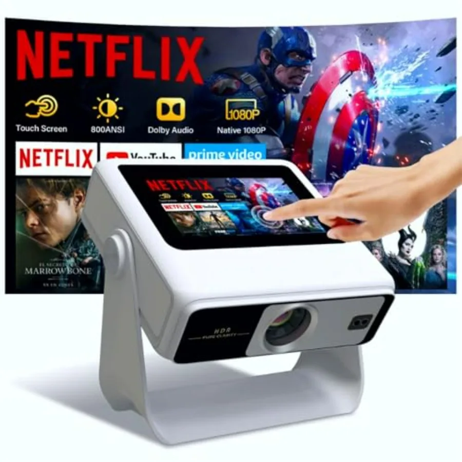 

Портативный уличный смарт-проектор с поддержкой 4K, Wi-Fi и Bluetooth, сенсорным экраном, автофокусом, сенсорным управлением и более 1000 встроенными приложениями