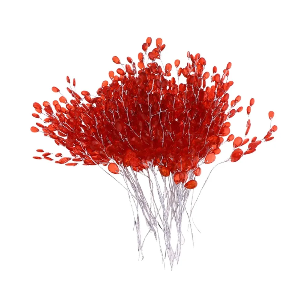 50pcs Decorative Acrylic Bead Drop Crystal Bud Branches Beaded String Floral Picks Artificial Bouquets DIY Crafts