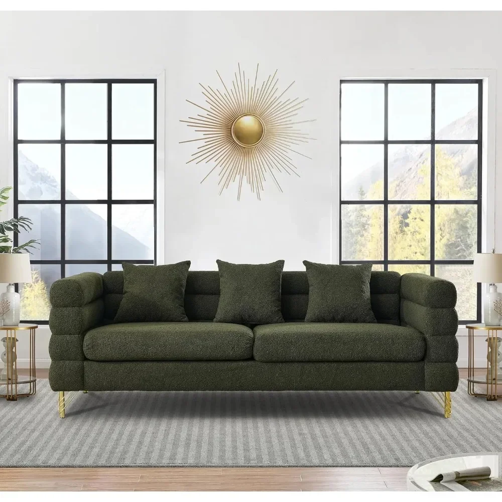 Juego de sofás tapizados para sala de estar, sofá de Boucle cómodo con Loveseat y 3 plazas, 2 almohadas