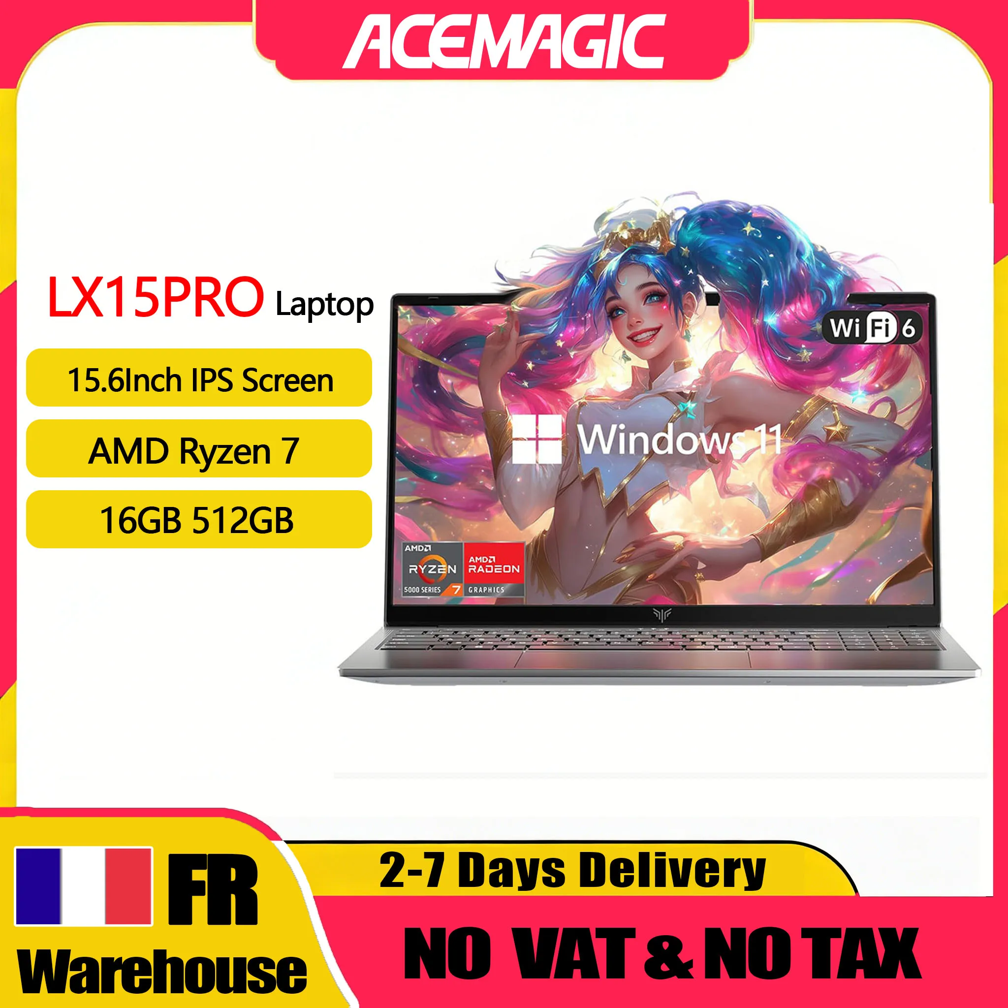 Computadora Portátil ACEMAGIC LX15PRO, AMD Ryzen 7 7730U, Windows, Pantalla IPS de 15.6 Pulgadas, 16GB DDR4, 512GB NVMe SSD, Teclado Numérico