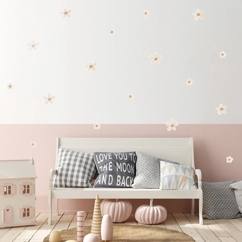 Autocollants muraux Boho pour chambre d\'enfant, fleurs de couleur unie, parfait pour les enfants, décalcomanie murale pour chambre d\'enfant, salon,