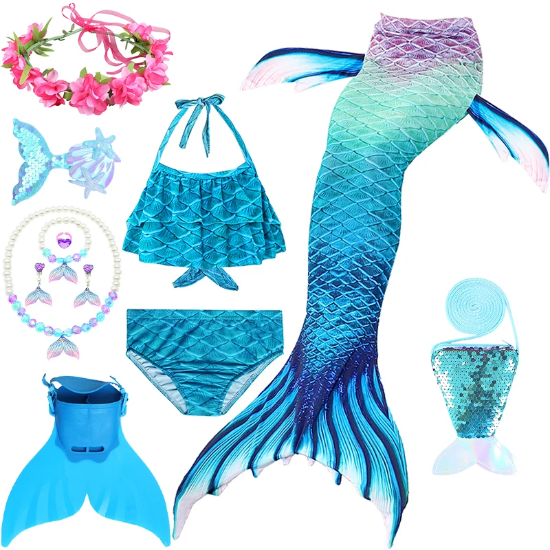 Verão 2025 moda menina sereia biquíni roupa de banho crianças férias nadar mergulho praia férias maiô cauda dividida