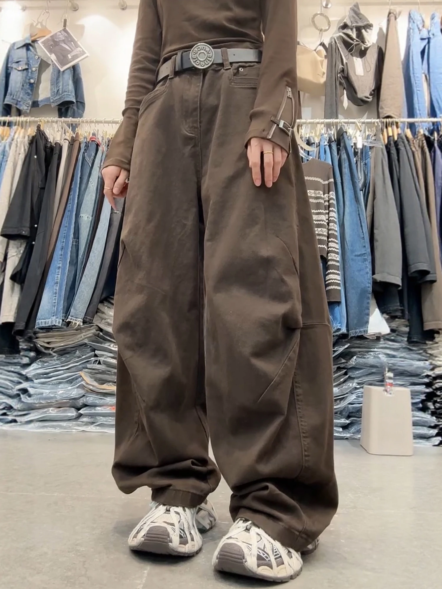 

Женские джинсы Cé Brown с высокой талией, свободного кроя, винтажные, широкие, в пол, повседневные, удобные, из денима