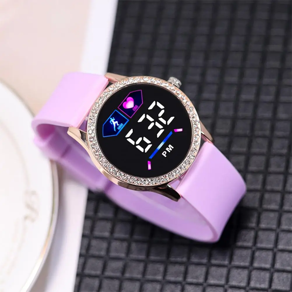 Unisex Couple Watches for Men Women Digital Watch Silicone Wrist Strap Rhinestone Decor LED Screen Watch Electronic Clock