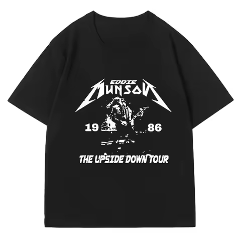 Washed Vintage Eddie Munson Print T Shirt Men Women Demogorgon Cannibal Flower Monster Oversized Cotton T-shirt Tops Clothing