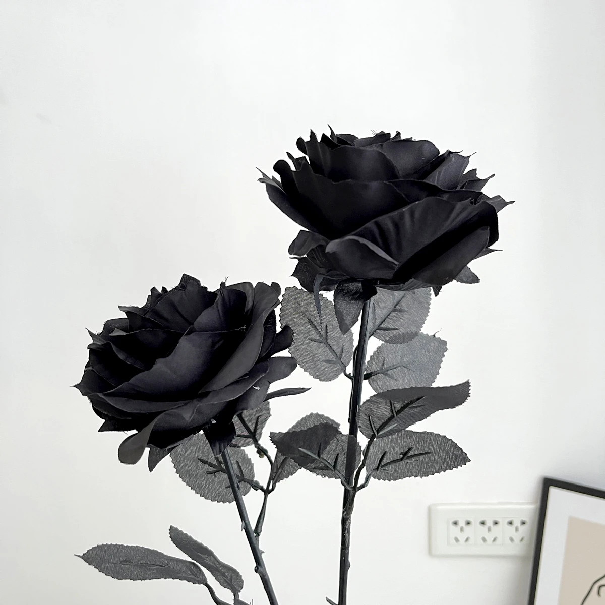 1pc Pure Black Rose Mock Bouquet Halloween Horror Gothic dark decor immortal flowers  Plastic Flowers