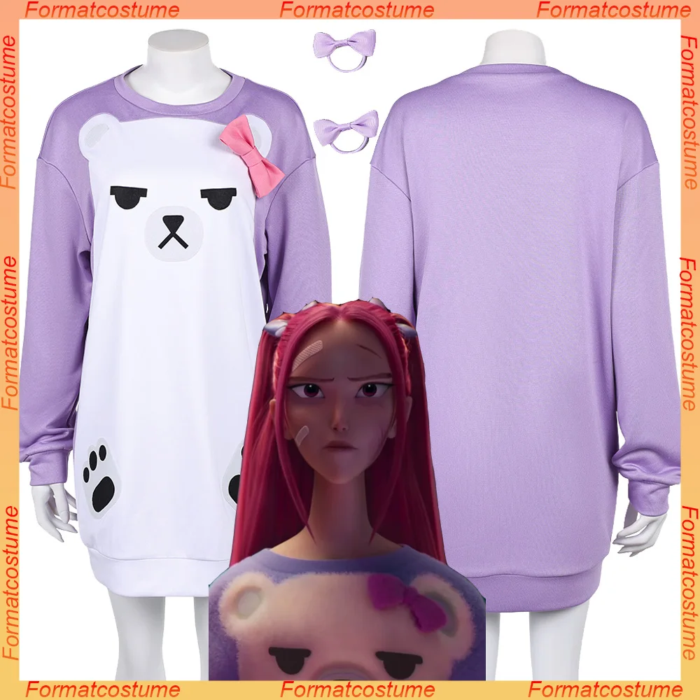 KPop Mira تأثيري الأرجواني منامة هوديي زي شيطان الكرتون الصيادين ملابس خاصة الشعر أعلى النساء الفتيات الملابس مجموعة هالوين البدلة