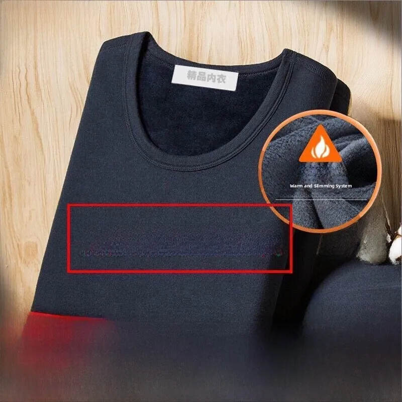 

Thickened Fleece Warm Underwear Set for Men Seamless Cotton Wool Shirt Large Size Winter Thermal Autumn Clothes Pants