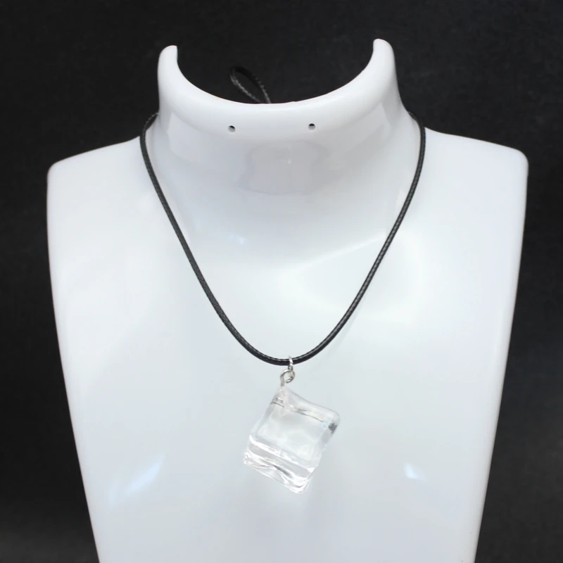 Transparent Large Ice Cube Pendant Necklace for Women 45+5cm PU Leather Wax Line Clavicle Collar Fashion Jewelry Gift Wholesale