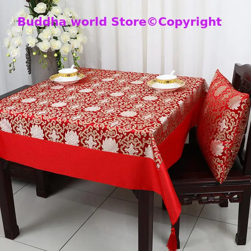 Wholesale Buddhist supply Tibet family home Buddhism Temple Altar Auspicious square flag ethnic Table cloth cover Deco