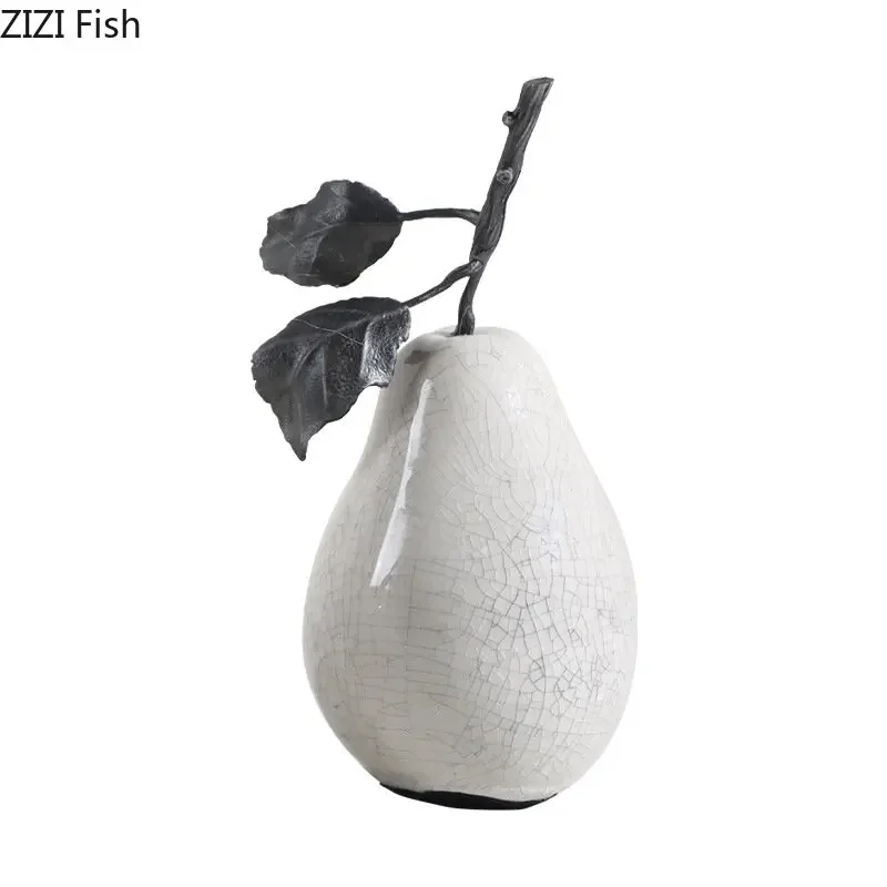

White Crack Ceramic Ornaments Apple Pear Fruit Sculpture Simulated Fruit Statue Fruit Figurines Desktop Decoration Accessories