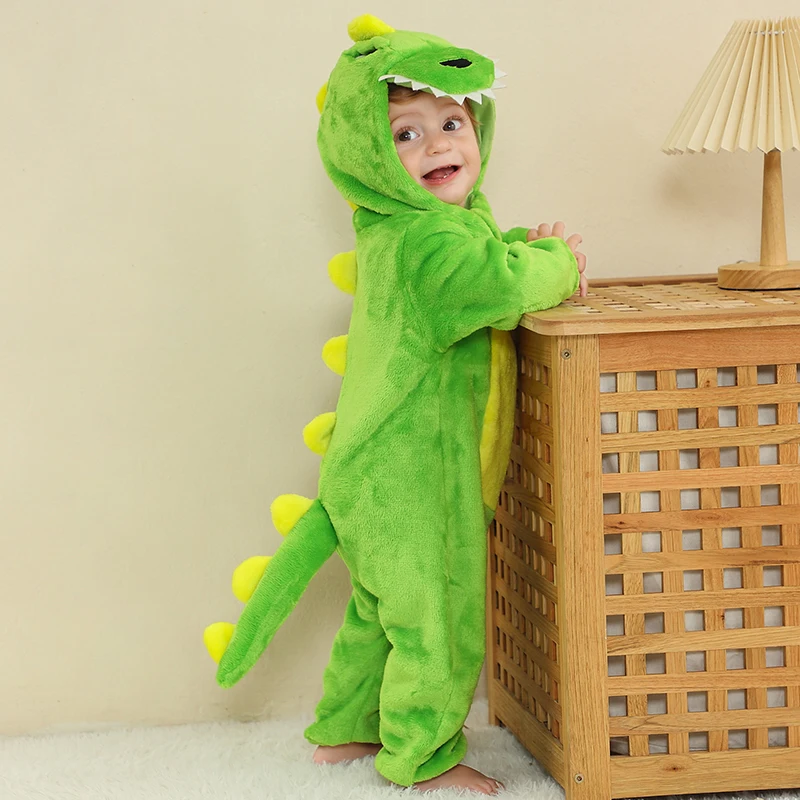 Toddler Boys Animal Rompers Kids Giraffe Dinosaur Kigurumi Pajamas Children\'s Winter Thick Flannel Jumpsuit Baby Zipper Clothes