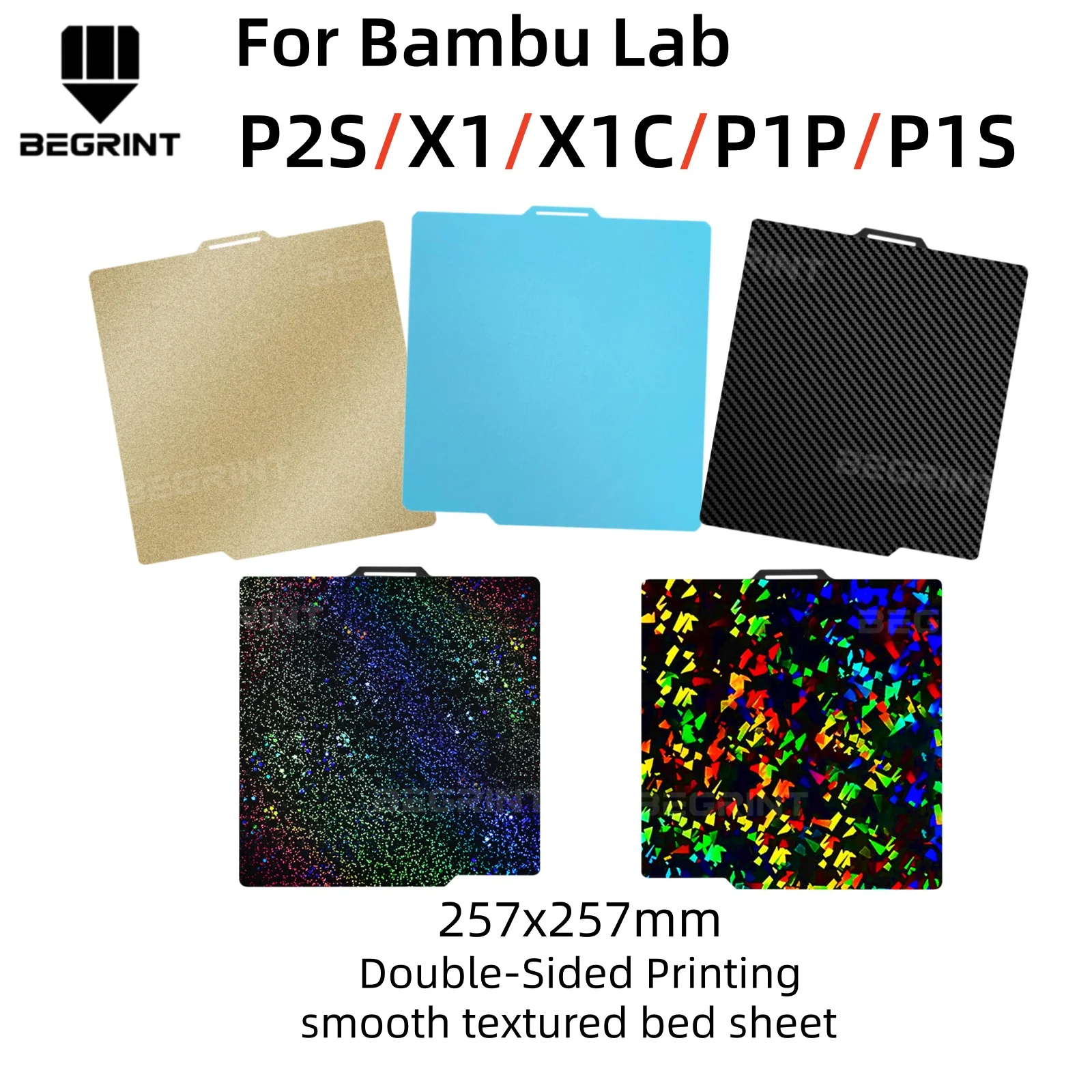 Für Bambu Lab P2S Bauplatte PEI Texturiertes PEY PEO 257x257 Blatt Federstahl für Bambulab X2D P1P P1S X1C 3D-Drucker Heizbett