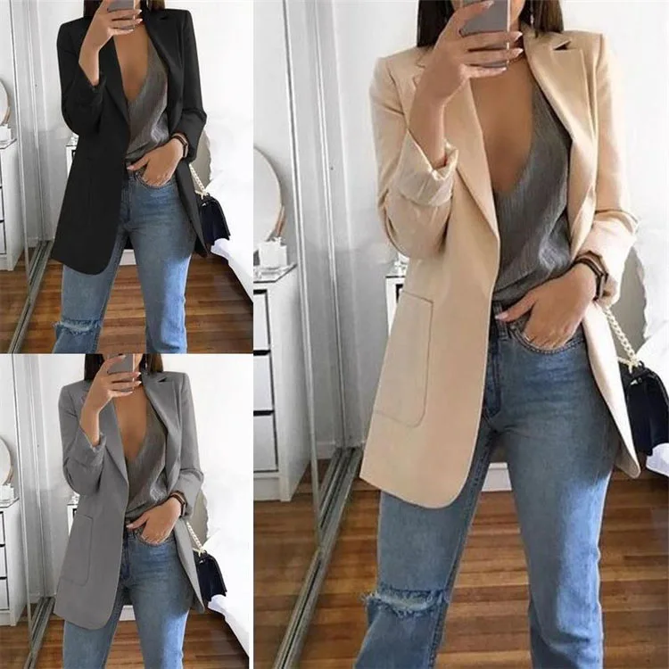 

Женский костюм Faion Jaet Street Sle Slim Fit, офисная верхняя одежда, длинный све, полиэстер, чистый цвет, без пуговиц