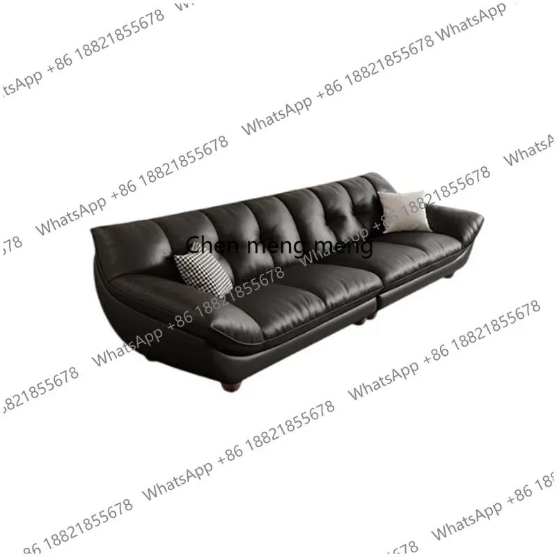 a17  Leather Fancy Sofa Modern Luxury Comfortable Black Wood Italian Floor Couches Living Room European Divano Letto Salon Furni