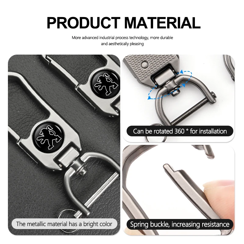 For Peugeot Car Keyring Leather Plaid Keychain Buckle Key Ring Chain Holder 307 308 206 207 208 407 508 5008 106 107 205 4008 view 3