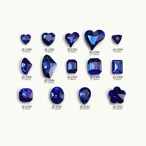 스파클 반투명 다크 블루 다이아몬드 다양한 모양 하트 도끼 드롭 네일 아트 라인석 장식, 매니큐어 장식품 30 개