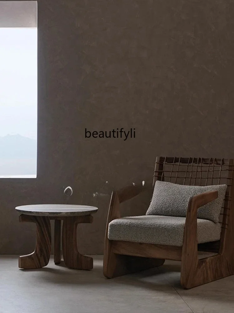 

ss1001 Solid Wood Rope Weaving Single Sofa Chair Medium and Ancient Style Household Balcony Leisure Chair Homestay Rattan Chair