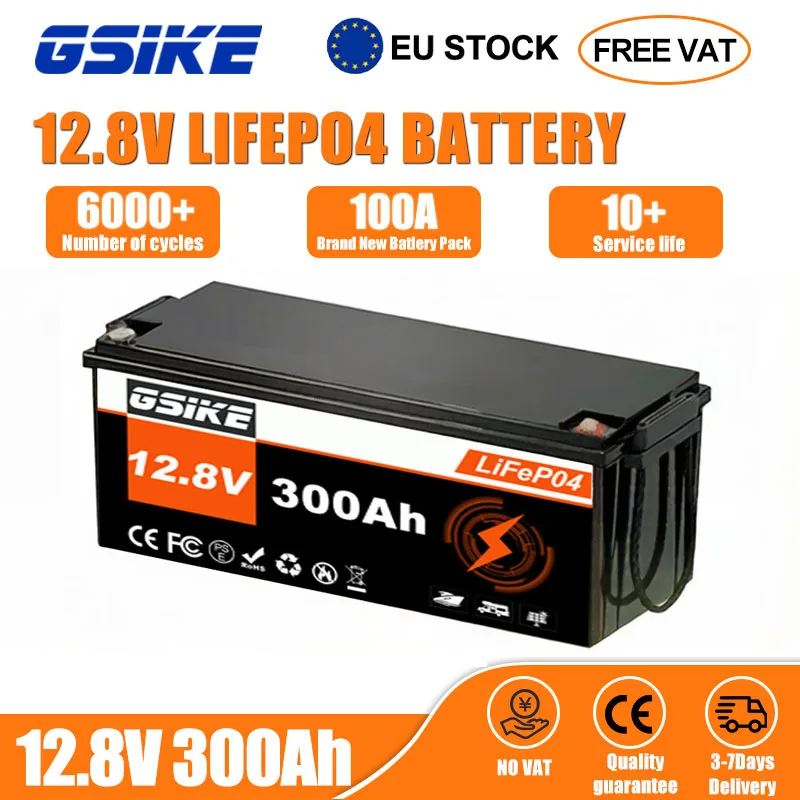 GSIKE 12V Lithium LifePO4 Battery 300AH with BMS Solar Rechargeable Energy Storage for RV Campers Golf Carts Off-Road 6000+ Cycles US Stock