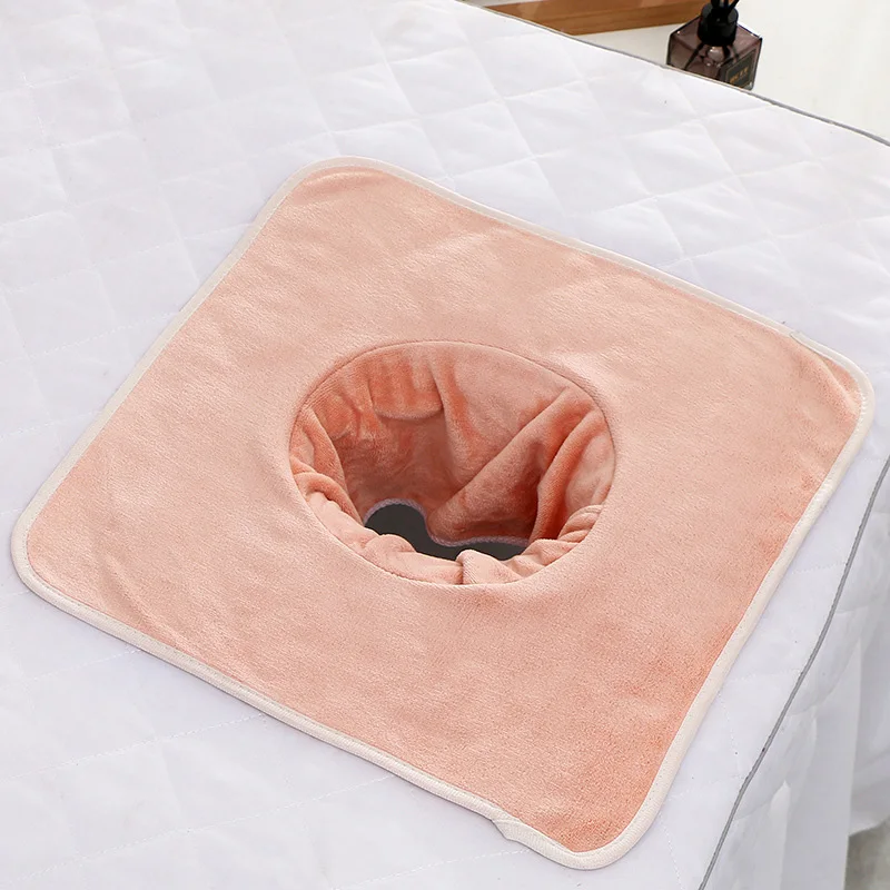 Thickened Velvet SPA Towel With Hole 35x35cm Beauty SPA Massage Table Planking Face Towel Salon Bedside Hole Towel Bed Bandana