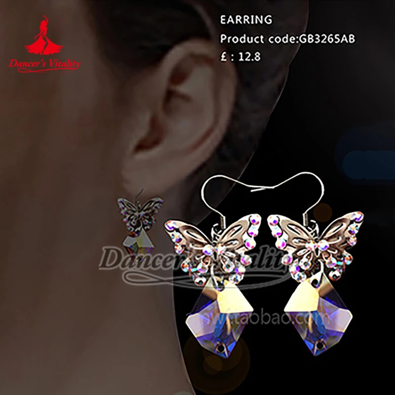Latin Ballroom Belly Dance Perform&Competition Clothes Matching Butterfly Shape Earrings Modern Luxurious AB Stones Accessory