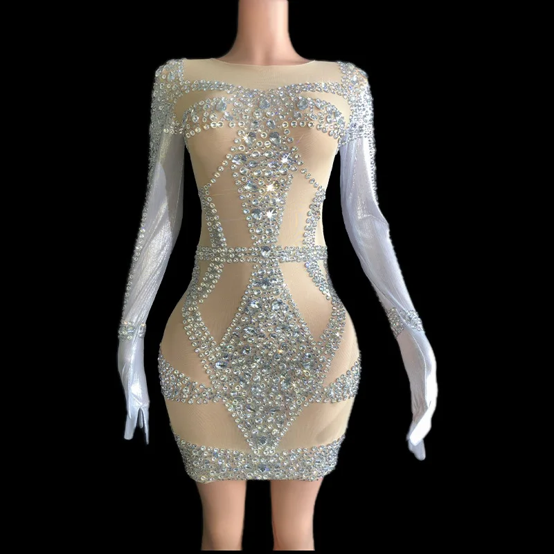 

Sparkling Rhinestone Skinny Dress Elegant Party Birthday Party Bar DJ Nightclub Female Singer Dancer Stage Costume Plus Size