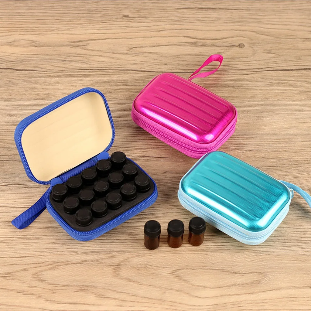 15-Grid Storage Bag Shock-Absorbent Tinplate Storage Case Essential Oil Storage Bag Beige Cosmetic Case For Home Dressing Table